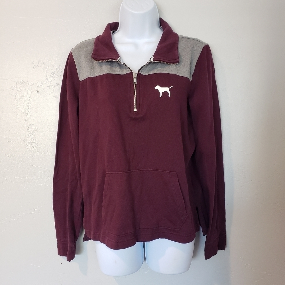 Pink Victoria's Secret Plum Purple Grey Quarter Zip Pullover Sweatshirt Medium